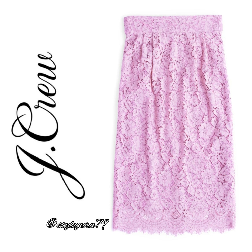 NWT, J. CREW, Lace Pintuck Pencil Skirt In Lilac
